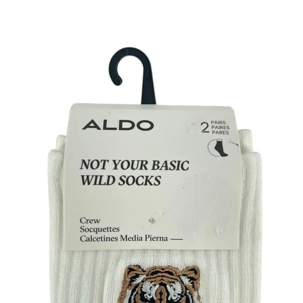 ALDO “Not Your Basic Wild” Leopard & Tiger Crew Socks 2-Pair NWT, Animal Print